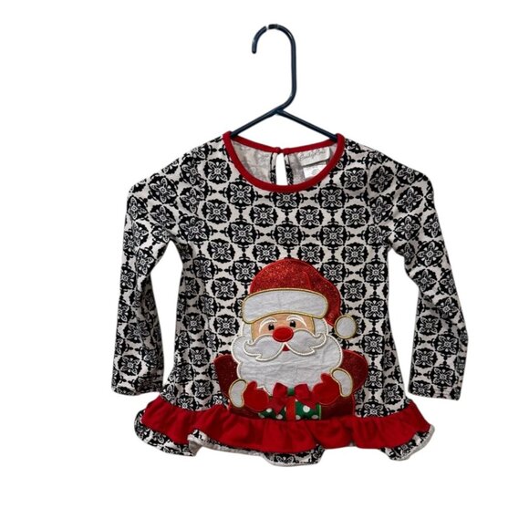 Emily Rose Girls Christmas Santa Long-Sleeve Top With Ruffle Hem Size 6 - Picture 1 of 3